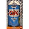 Image 2 : OIL TIN : CO-OP OK Motor Oil (Full) (6-1/2"H x 4"Dia) (SEE PICS!)