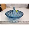 Image 1 : Blue glass serving dish, w/ lid - 7.5" across