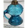Image 5 : Pair of small oil glass lamps - Blue & Brown (with pictures on sides)