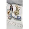 Image 2 : Assorted decorative items - Milk glass candy dish, porcelain vase, figurines, etc.