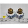 Image 1 : Pair of Vintage porcelain/ceramic and brass salt and pepper shakers