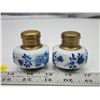 Image 2 : Pair of Vintage porcelain/ceramic and brass salt and pepper shakers