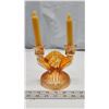 Image 2 : Marigold carnival glass candelabra, w/ 2 candles