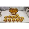 Image 1 : Marigold carnival glass large punch bowl, and cups