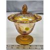 Image 1 : Marigold/amber carnival glass grape candy dish