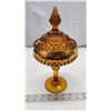 Image 1 : Amber depression glass candy dish - 12"H