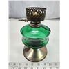 Image 2 : Green glass, metal accent oil lamp - no chimney