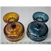 Image 4 : Pair of carnival glass goblets - marigold & blue/green