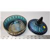 Image 3 : Blue carnival glass candy dish, w/ lid & Clear depression glass dish