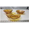 Image 2 : 3 Marigold/Orange depression glass serving bowls & plate