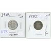 Image 1 : 2x - Canadian silver 10 cent coins - 1928 & 1932