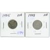 Image 1 : 2x - Canadian silver 10 cent coins - 1935 & 1938