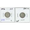 Image 1 : 2x - Canadian silver 10 cent coins - 1946-47