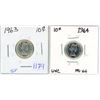 Image 1 : 2x - Canadian silver 10 cent coins - 1963-64