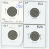 Image 1 : 4x - Canadian 5 cent nickel coins - 1922, 1927-28