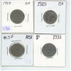 Image 1 : 4x - Canadian 5 cent nickel coins - 1929, 1931 & 1933