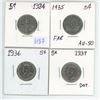 Image 1 : 4x - Canadian 5 cent nickel coins - 1934-37