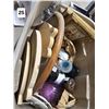 Image 2 : Bin of glassware, wood serving platters, etc.