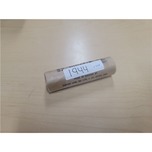 1944 roll of Canadian five cent coins