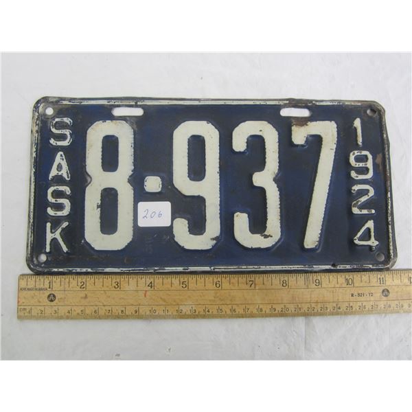 1924 Saskatchewan License Plate 4 Digits