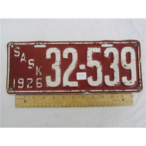 1926 Saskatchewan License Plate