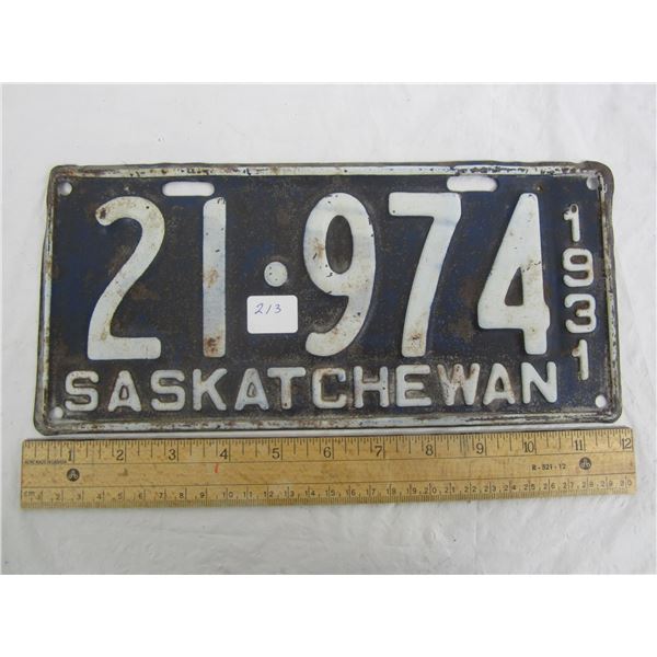 1931 Saskatchewan License  Plate