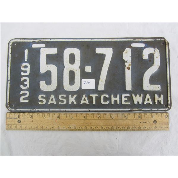 1932 Saskatchewan License Plate