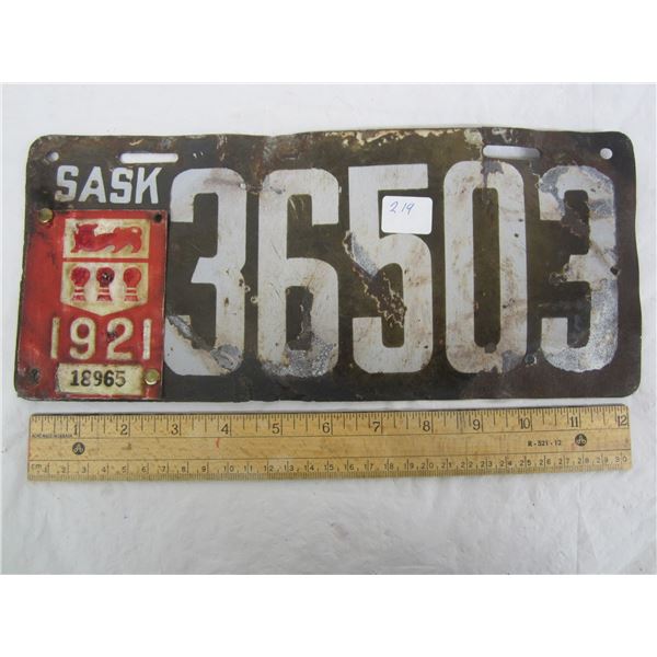 1921 Saskatchewan License Plate