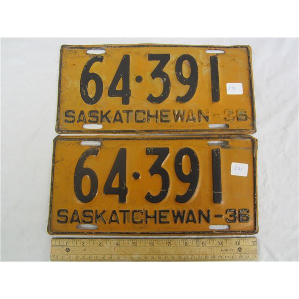 Pair of 1936 Saskatchewan License Plates