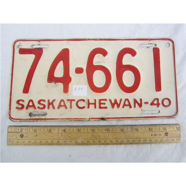 1940 Saskatchewan License Plate