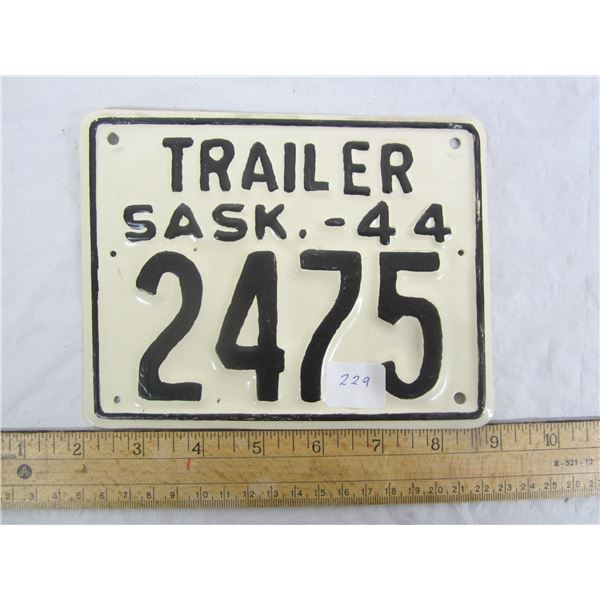 1944 Saskatchewan Trailer Plate Repainted