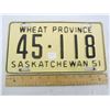 Image 1 : 1951 Saskatchewan License Plate