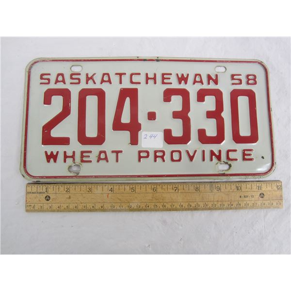 1958 Saskatchewan License Plate