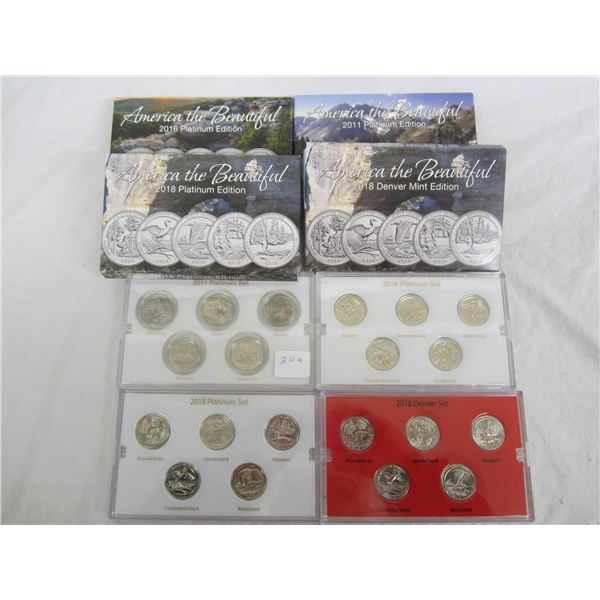 4 Sets of 5 America The Beautiful Quarters 3 Sets Platinum Coated