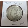Image 1 : 1880 S Morgan silver dollar coin, united states of america , $1, VF