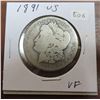 Image 1 : 1891- morgan silver dollar, USA