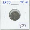 Image 1 : 1893 Canadian Victorian Silver 5 Cents. VF-20.