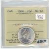 Image 1 : 1966 Canadian Silver 25 Cents. ICCS certified & graded MS-65. High grade.