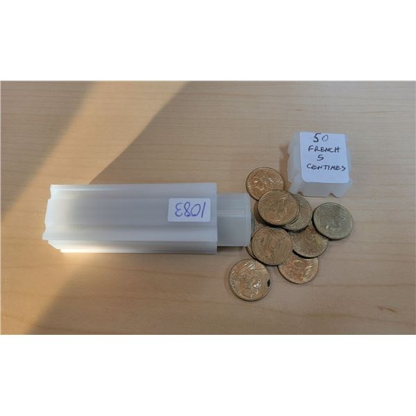50 French 5 Centimes coins issued before the Euro.