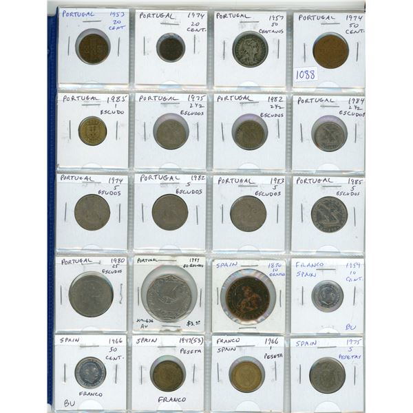 Lot of 20 coins from Portugal (up to 50 Escudos) plus Spain, including 1870 10 Gramos, plus Franco i