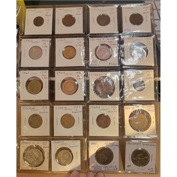 Lot of 20 coins from Italy & Greece, including 1882 10 Lepta.