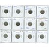 Lot of 12 Canadian Silver 5 Cents. Includes 1903, 1907, 1910 Pointed-Holly Leaves, 1912, 1913, 1914,
