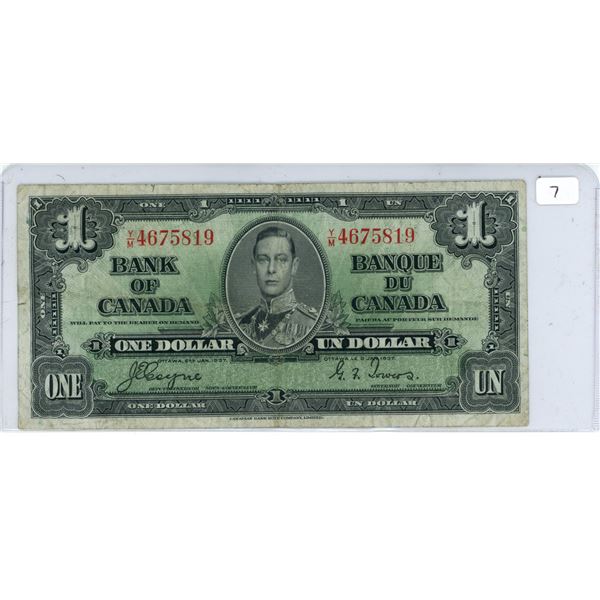 1937 Canadian one dollar note