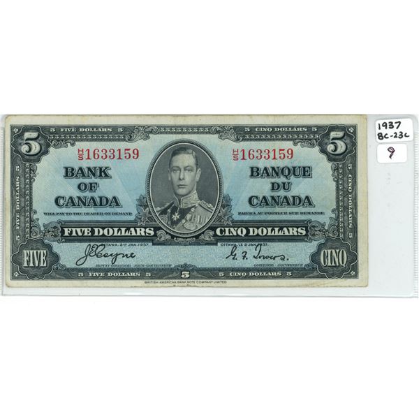 1937 Canadian five dollar note