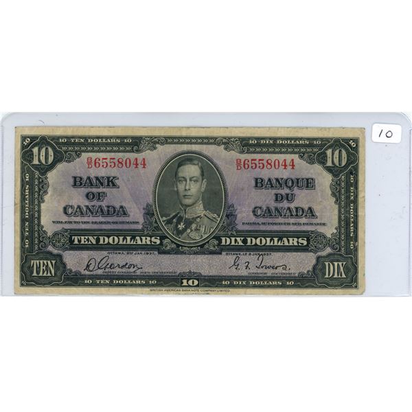 1937 Canadian ten dollar note