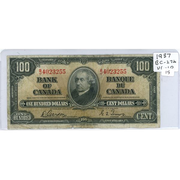 1937 Canadian one hundred dollar note