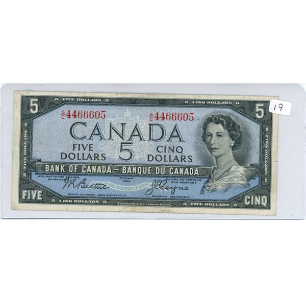 1954 Canadian five dollar bill