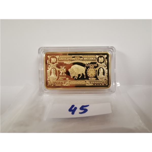 $10 gold plated copper bar, 1 oz US