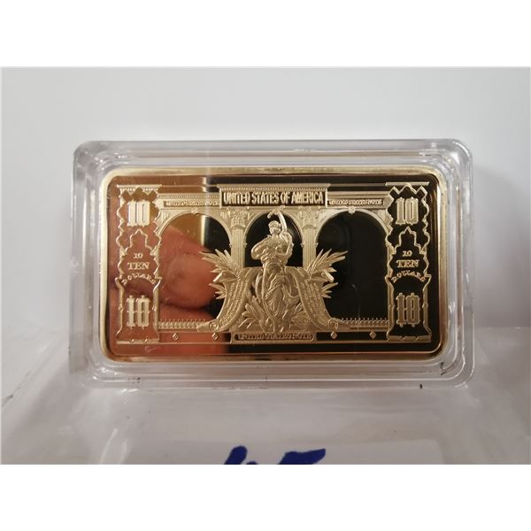 $1 gold plated copper bar, 1 oz US