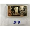 Image 1 : $100 dollars gold plated copper bar, 1 oz Canada
